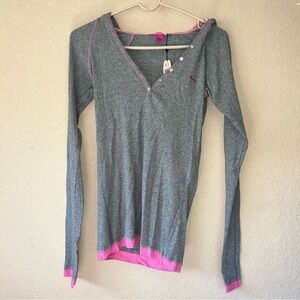 Medium PINK Gray Waffle Quarter Button with Hoodie